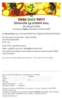 Zumba Dance Party au Soccer Park. Le dimanche 19 octobre 2014 à carrieres-sous-poissy. Yvelines.  10H45